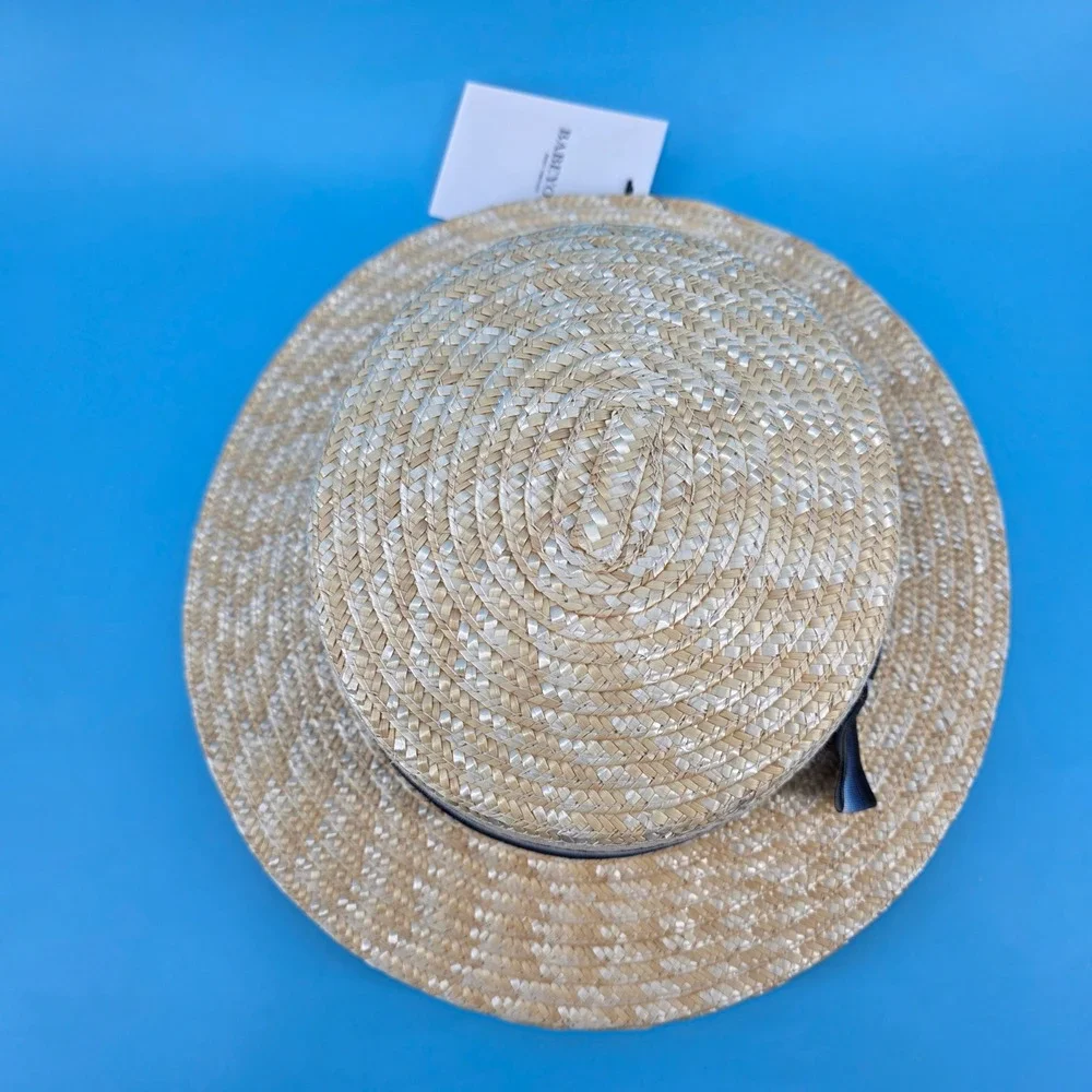 Babeyond Straw Boater‎ Hat Mens/Womens Blue Gradient Ribbon Flat Top Skimmer L